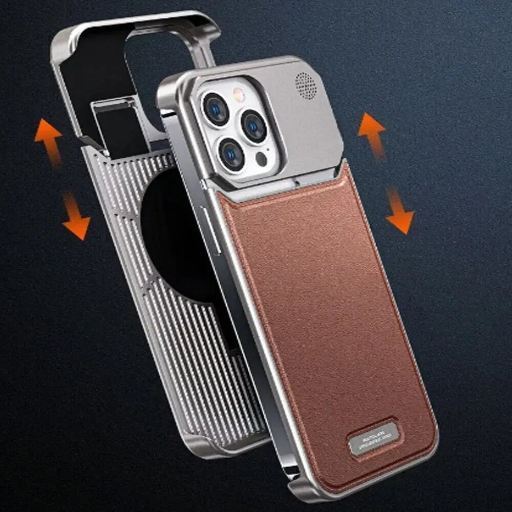 Luxury Leather Metal Phone Case For iPhone