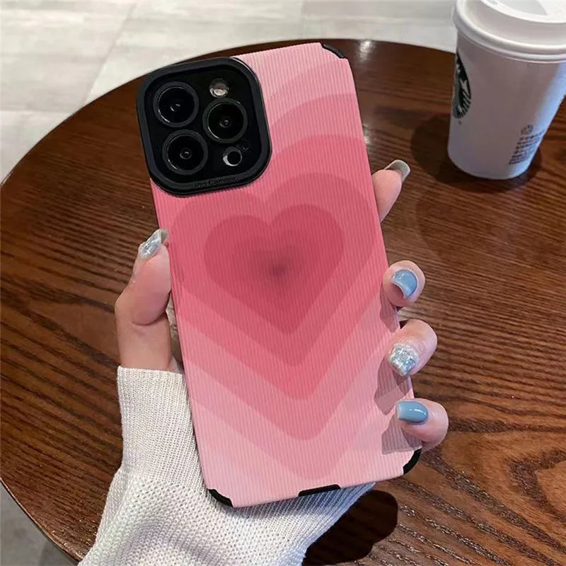Gradient Pink Love Heart Soft TPU Phone Case for iPhone