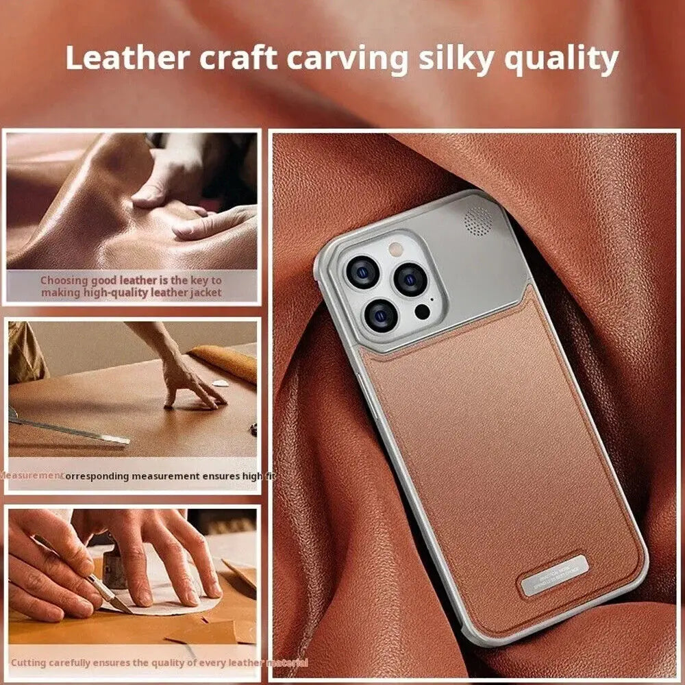 Luxury Leather Metal Phone Case For iPhone