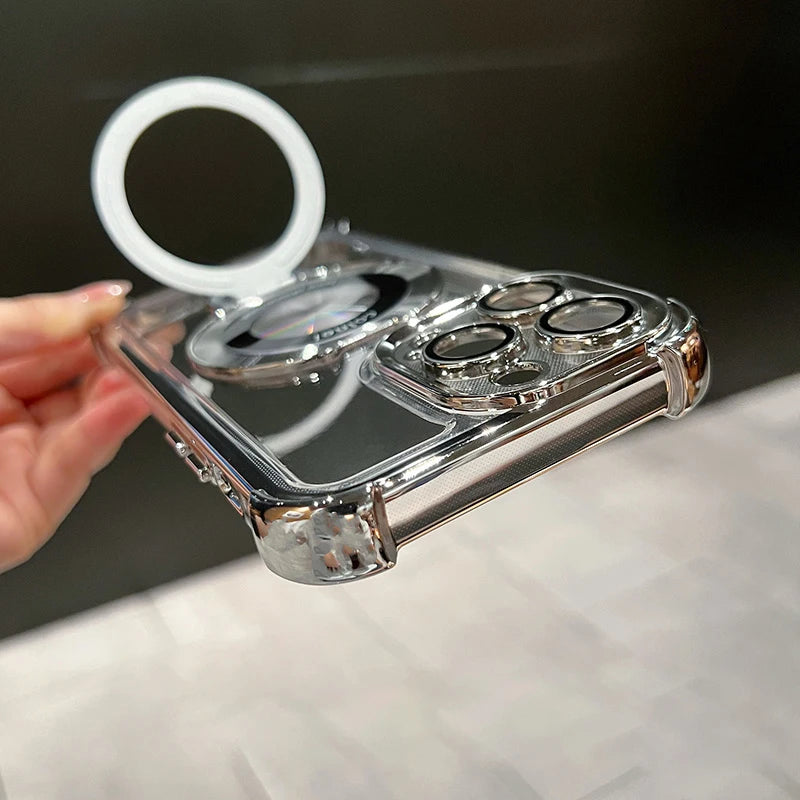 Transparent Magnetic Bracket Case for iPhone